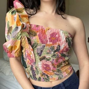 NWT Zara One Sleeve Asymmetrical Colourful Smocked